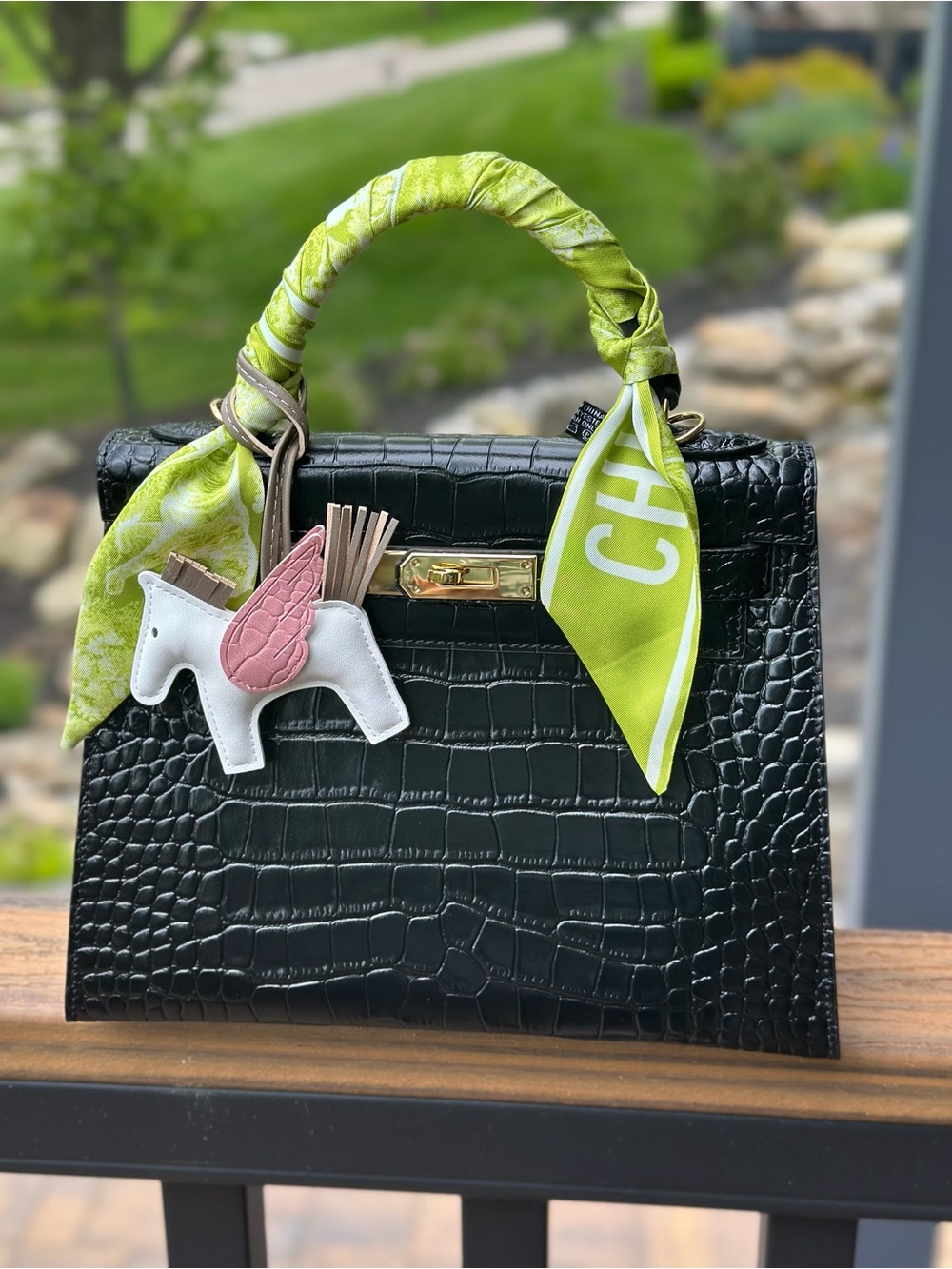 💎Rich Gurl Aesthetic 28cm Shinny Black Croc 🐊 💎Sellier bag